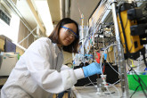 Geonhui Lee, PhD candidate, operates an electrolyser capable of transforming dissolved carbonate into CO2 and then into syngas